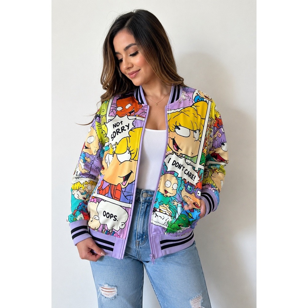 Nickelodeon Rugrats Movies Women's Multicolor Graphic Print Full Zip Bomber S